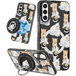 Cute Case for Samsung Galaxy S22 for Women Girls - Funny Design Compatible with Magsafe Magnetic Ring Holder Kickstand Art Cat Cafei Fashion Pattern TPU Phone Covers