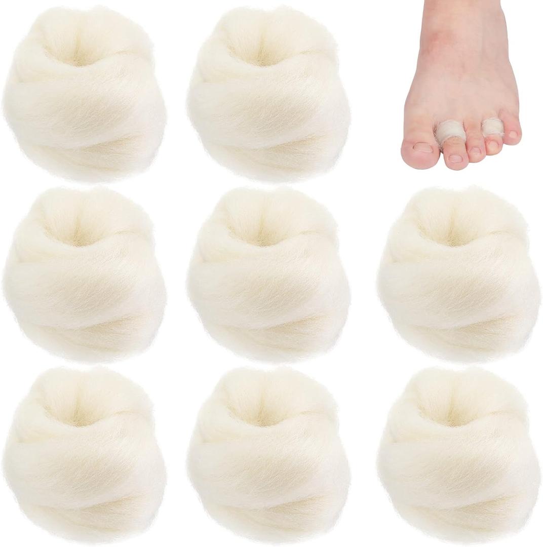 Minatee 8 Pcs Lambs Wool for Toes Soft Feet Cushion Toe Separator Lambs Wool Corn Cushion Pads Blister Prevention Bunions Callus Remover Cushions Hammer for Shoes or Feet, 3/8 oz