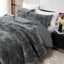 YIYEA Faux Fur Queen Size Comforter Set, Luxury Ultra Soft Fluffy Comforter, Plush Fuzzy Bedding Comforter Sets for Fall Winter, Cozy Warmth, No Shedding, 3PC, Queen, Dark Grey