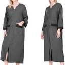PAVILIA Premium Womens Robe Housecoat, 3/4 Sleeves Zip Up Nightgown For Women Pockets, Soft Bathrobe Zipper Loungewear Dress, Size S/M (Gray)