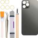 Back Covers Glass Replacement Compatible with iPhone 12 Pro Max 6.7 inches All Carriers with Professional Tool Set (Black)