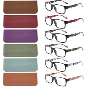 BLS BLUES Reading Glasses for Women/Men Blue Light Blocking, Fashion Readers Anti Eye Strain/Migraine Eyeglasses Pack of 6/Case (Mix1)