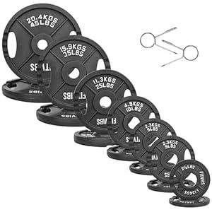 Fitvids 2 Inch Olympic Barbell Weight Plates Set, 255 LB(2.5-45 LB) Barbell Weight Set for Home Gym Strength Training, Double-grip Design