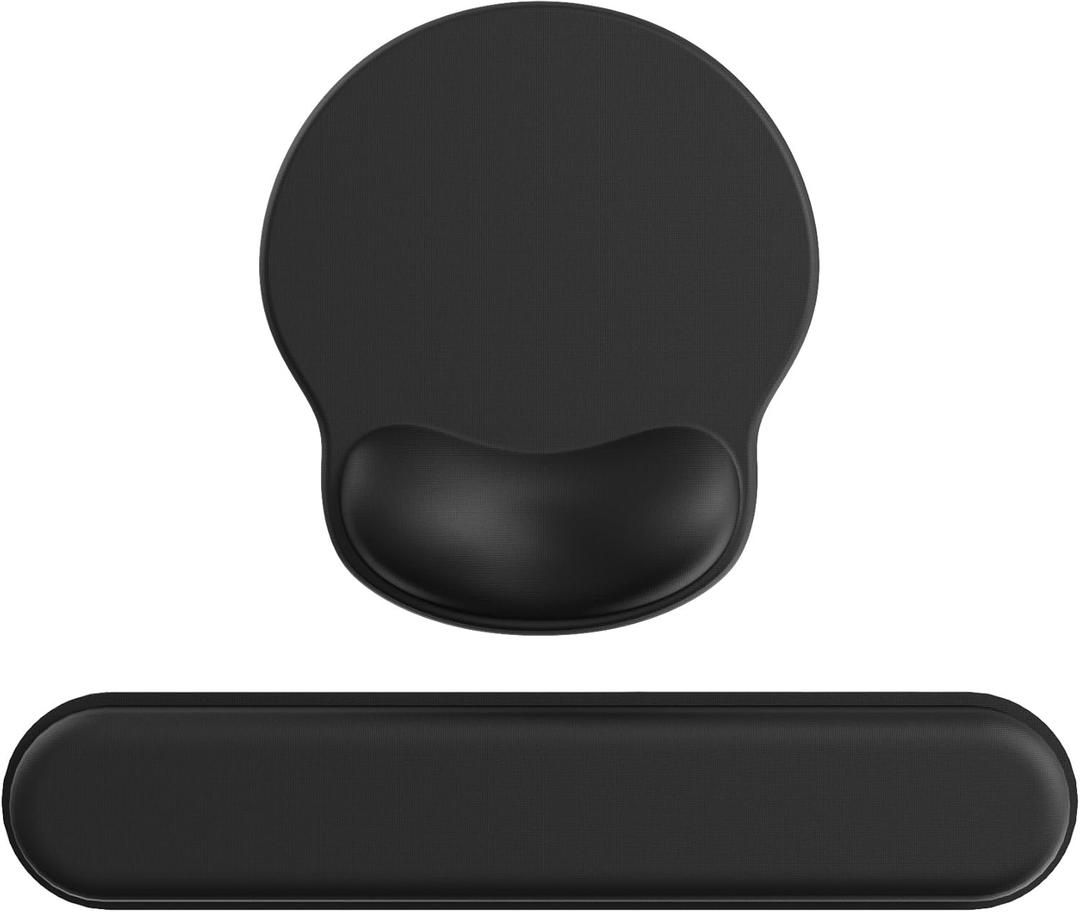 Ergonomic Mouse Pad Wrist Support Set, Memory Foam Keyboard Wrist Rest Set, Ergonomic Keyboard Pad, Non-Slip Base MousepadBlack Set (9L x 10.6W inches)