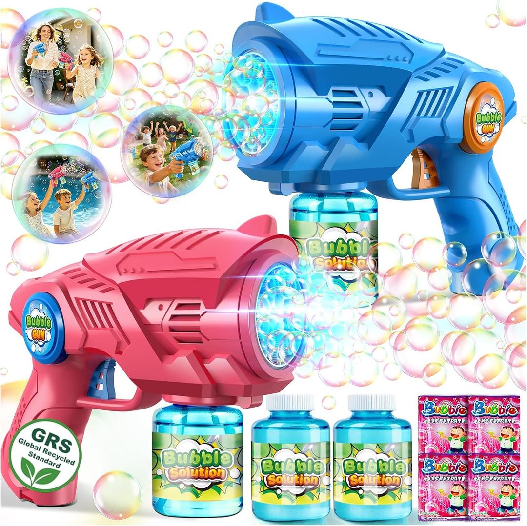 Bubble Gun Mchaine Toys for Kids: Automatic Bubble Blaster with 2 Bottles Refill Solution - Bubble Maker for 3-8 Year Old Boy Girl Kids, Outdoor Toys for Easter Birthday Wedding Party Gift (Blue, Red)