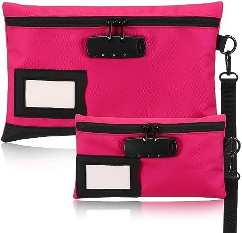 Leifide 2 Pack Money Bag with Lock and Zipper 11.8 x 7.9 Inch and 9 x 5.1 Inch Cash Pouch Lock Bag with Combination Storage Pouch for Bank Deposits Credit Cards Notary Supplies(Rose Red, Black)