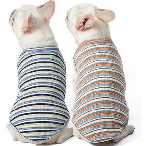 Dog Shirts Vest Cotton Striped T-Shirt, Sleeveless Stretchy Pet Clothes for Small Dogs, 2-Pack Soft Breathable Puppy Tank Top Cat Tee (X-Large, Blue,Yellow)