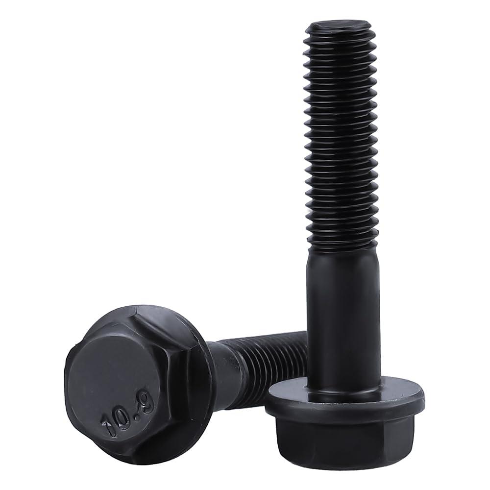 M10-1.5 x 40mm Flanged Hex Bolts Screws, 10.9 Grade Alloy Steel Hexagon Flange Bolts for Machinery Automotive, Black Oxide Finish, Partial Thread, 10 PCS