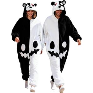 vavalad Adult Onesie Costume Christmas Halloween Cosplay Costume Women Men (X-Large, Black and White Bear)
