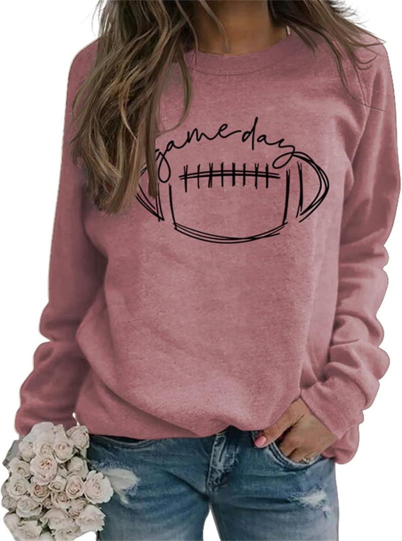 Womens Game Day Sweatshirt Football Graphic Print Pullover Long Sleeve Crewneck Casual Tops (X-Large, Style23)