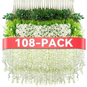 Alotiki Wisteria Hanging Flowers,108 Pack Fake Hanging Flowers,Wisteria Artificiales Garland for Home Wedding Arch Floral Party Garden Ceremony Outdoor Decor,3.6 Feet Long(108,White)