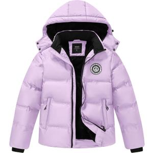 Kids Winter Coat Warm Fleece Thermal Padded Jackets with Detachable Hood Outdoor Puffy Jacket with Zip Pockets (X-Large, Purple)