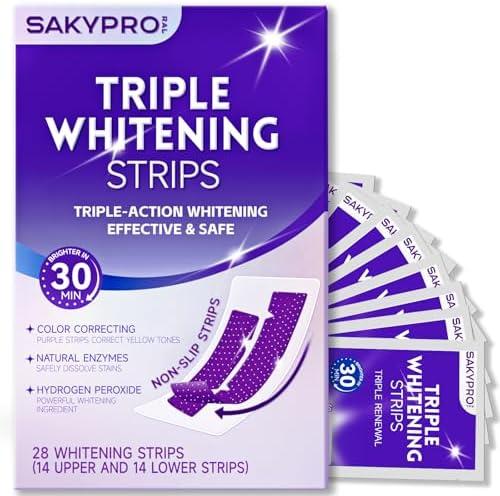SAKYPRORAL Purple Whitening Strips, 90-Day Long-Lasting Results, Enamel Safe & Low-Sensitivity, Professional Teeth Whitening Strips with Non-Slip Dry Strip Technology (28 Count (Pack of 1))