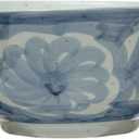 Hand Painted Stoneware Bowl with Floral Design, Blue and White