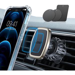 LISEN Upgraded Magnetic Phone Clip for Car - Ultra Strong 6 Magnets - Holder for 4-6.7 inch Smartphones (Gold) (Gold)
