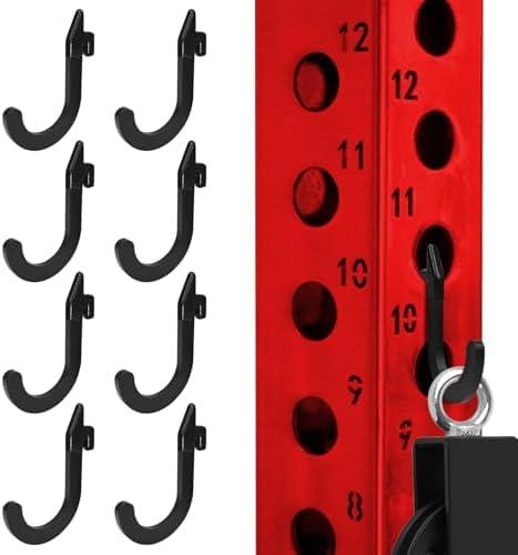 Topfinder 8Pcs Squat Rack Accessories Hook Holder,Power Rack Attachments Hooks,DIY Storage Hook for Resistance Bands Barbell Collars and Gym Accessories (Black)