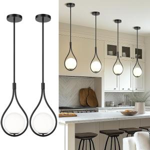 AUTELO 2 Pack Pendant Lights Kitchen Island, Modern Pendant Lights in Black Finish with Milky White Globe Glass, Black Pendant Light Fixtures, 1-Light Hanging Lamp for Kitchen Island H9377 MGBK-2PK