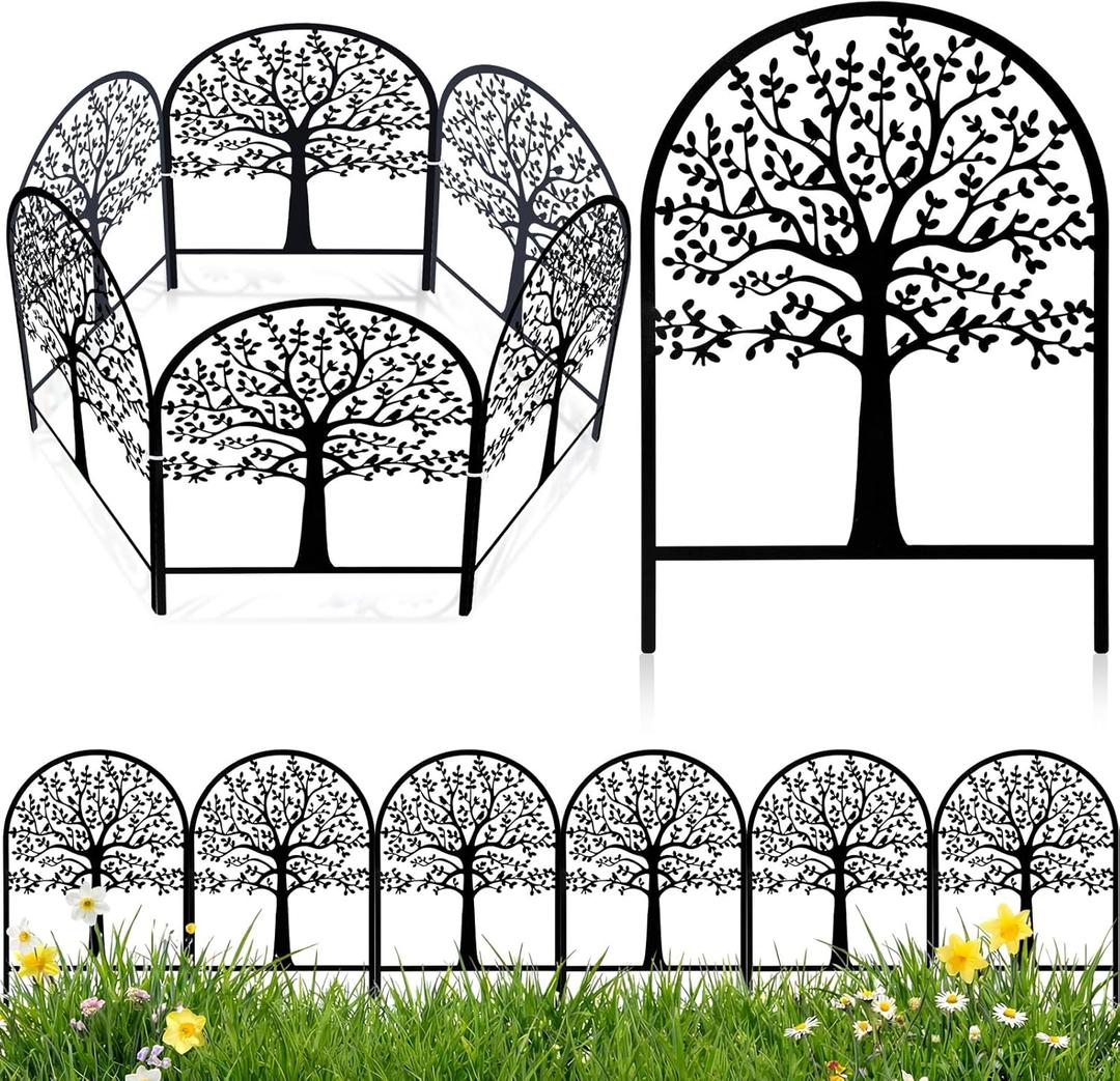 Yaocom 6 Pack Tree of Life Decorative Garden Fence Border 16.5''H x 11.8''W Animal Barrier Border Metal Arched Garden Fencing Panels for Easter Flower Bed Outdoor Patio Yard Decor