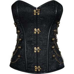 Charmian Women's Spiral Steel Boned Steampunk Gothic Bustier Corset with Chains (4X-Large, Buckle Black)