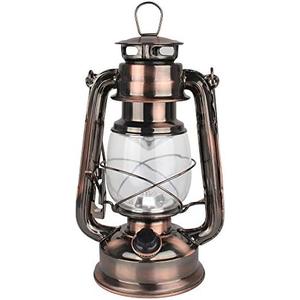 Vintage LED Hurricane Lantern, Warm White Battery Operated, Antique Metal Hanging Lantern with Dimmer Switch, 15 LEDs, 150 Lumen for Indoor or Outdoor Use (Copper)
