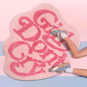 Kaupuar Girls Don't Cry Bathroom Rugs Mat Shaggy Large Non-Slip Bath Cute Bathmat Bathtub Microfiber Absorbent Shower Rug Floor for Bedroom, Shower, Living Room, 36x39in (Pink)