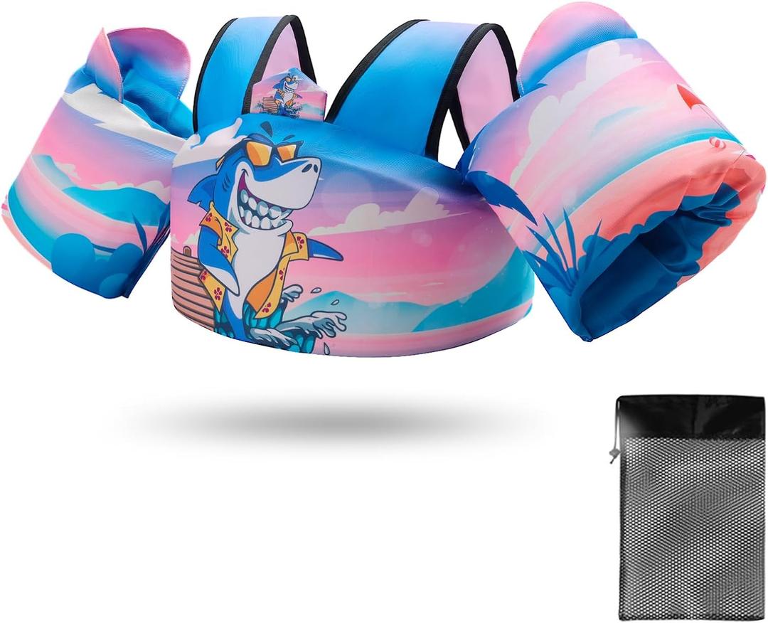 Toddler Swim Vest Floaties for 22-66 lbs / 2-6 Y Kids Swim Jacket with Adjustable Safety Buckle Arm Wings Swim Training for Boys and Girls Beach Boating Pool Floats(Shark)