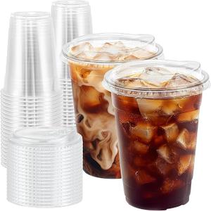 16 Oz. Clear Cups With Strawless SipLids, PET Crystal Clear Disposable 16 Oz Plastic Coffee Cups With Lids [50 Sets]