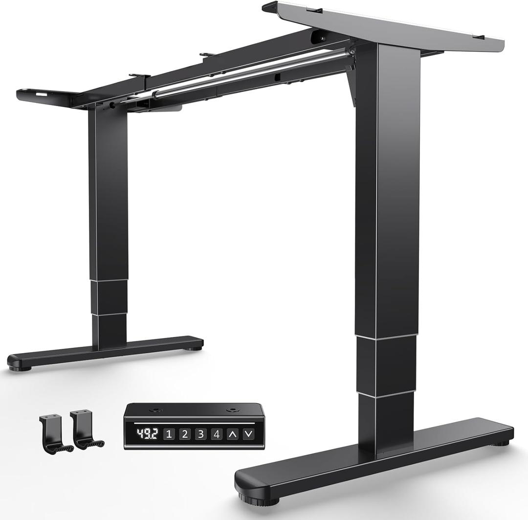 HUANUO Electric Standing Desk Frame with 3-Stage Adjustable Desk Legs, Brushless Motor, and 220 lbs Max Load, Home Office Height-Adjustable Desk Frame for Max 43.31 x 86.61 Desktop, Frame Only (Black)