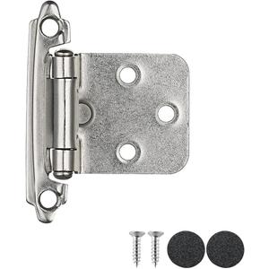 JQK 1/2 Inch Overlay Cabinet Door Hinges Satin Nickel, 50 Pack 25 Pairs Flush Face Mount Cupboard Self-Closing Kitchen Cabinet Hinges, CH200-SN-P50