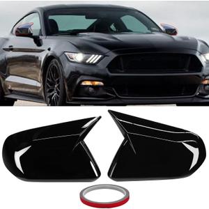 Moonlinks Compatible with 2015-2024 Ford Mustang Side Ox Horn Mirror Cover Overlay Without Turn Signal, Glossy Black LH & RH Side Door Exterior Rearview Mirror Cap Trim