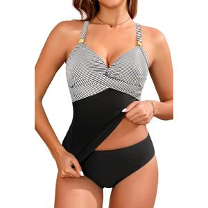 Women's Tankini Swimsuits - Two Piece Swimsuit Tummy Control Bathing Suit 2025 Twist V Neck Swimwear (XX-Large)