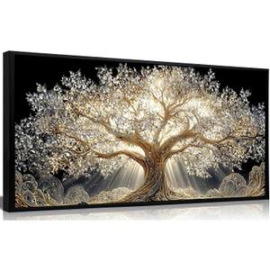 KIRFOLUC Large Framed Textured Painting Tree of Life Wall Art, 48"L x 24"W
