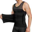 Men Body Shaper Slimming Vest Tight Tank Top Compression Shirt Tummy Control Underwear Moobs Binder (Large, Black)