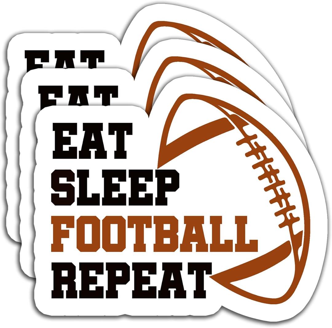 5 x (3PCS) Eat Sleep Football Repeat Sticker Funny Football Stickers Decals for Books Laptops Tumblers Scrapbooks Water Bottbles, Waterproof Vinyl Decal for Football Players Team, 3 x 2.5 Inches