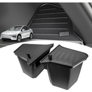 Trunk Storage Bins with Lids Custom Fit Tesla Model Y Juniper 2025 2026, 2PCS TPE Rear Trunk Organizer, Wear-Resistant Heavy-Duty Cargo Organizer Accessories