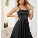 Homecoming Dresses for Teens Knee Length Spaghetti Strap with Pockets Satin Backless Prom Dress, Size 2