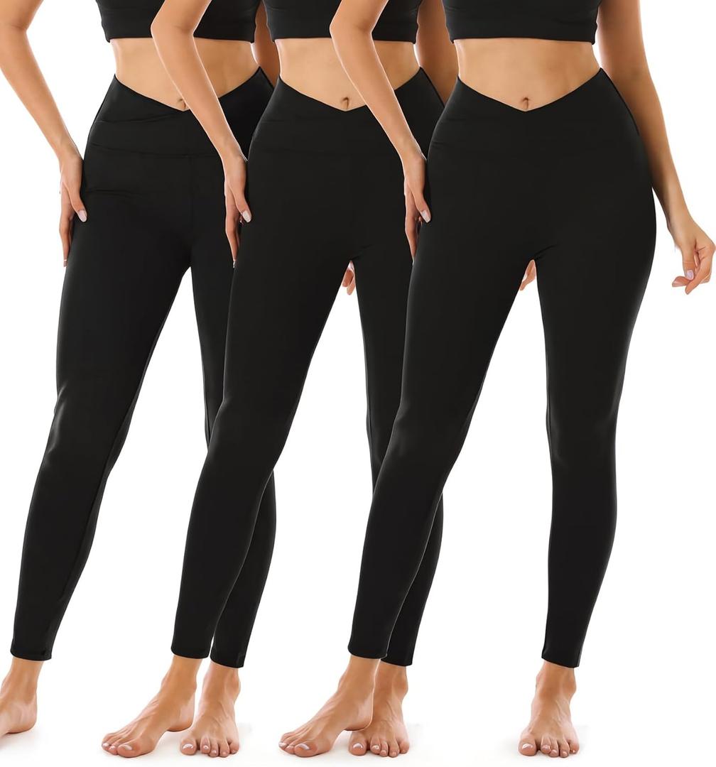 FULLSOFT 3 Pack Leggings for Women High Waisted Soft Black Yoga Pants for Workout Athletic Running Reg & Plus Size (Small-Medium)