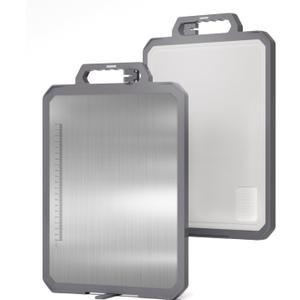 Titanium Cutting Boards for Kitchen, Large Chopping Boards with Handle, Non Slip Metal Cutting Board, Double Sided Pure Titanium and Wheat Straw PP, Dishwasher Safe, 17121