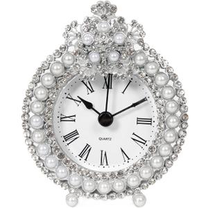 Mini Tabletop Clock, Decorative Metal Table Clock with Battery Operated for Bedside, Table, Living Room, Home and Office