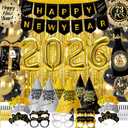 New Years Eve Party Supplies 2026-73 PCS Happy New Years Decorations-Party Favors Includes Hats, Banner, Glasses, Tiaras, Squawkers Blowers, Balloons, Fringe Curtain Accessories Nye Decorations 2026