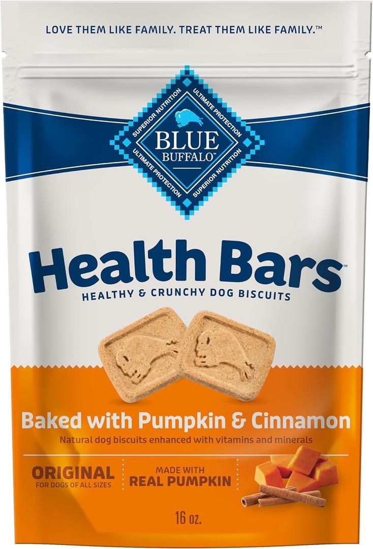 Blue Buffalo Health Bars Crunchy Dog Biscuits, Oven-Baked with Natural Ingredients, Pumpkin & Cinnamon, 16-oz Bag (EXP 08/04/27)