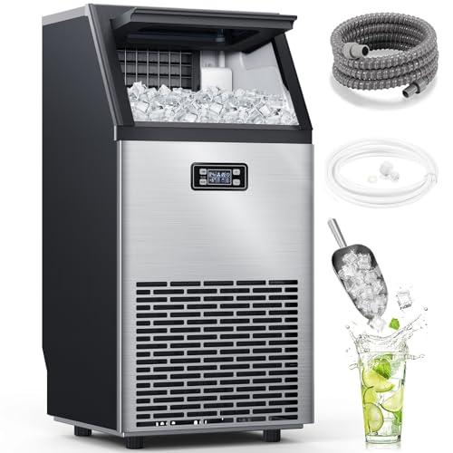Commercial Ice Maker Machine, 100lbs/24H Stainless Steel Ice Machine with 33lbs Storage Capacity, Auto Self-Cleaning Freestanding Ice Maker, Ice Machine Freestanding for Bar/Cafe/Restaurant