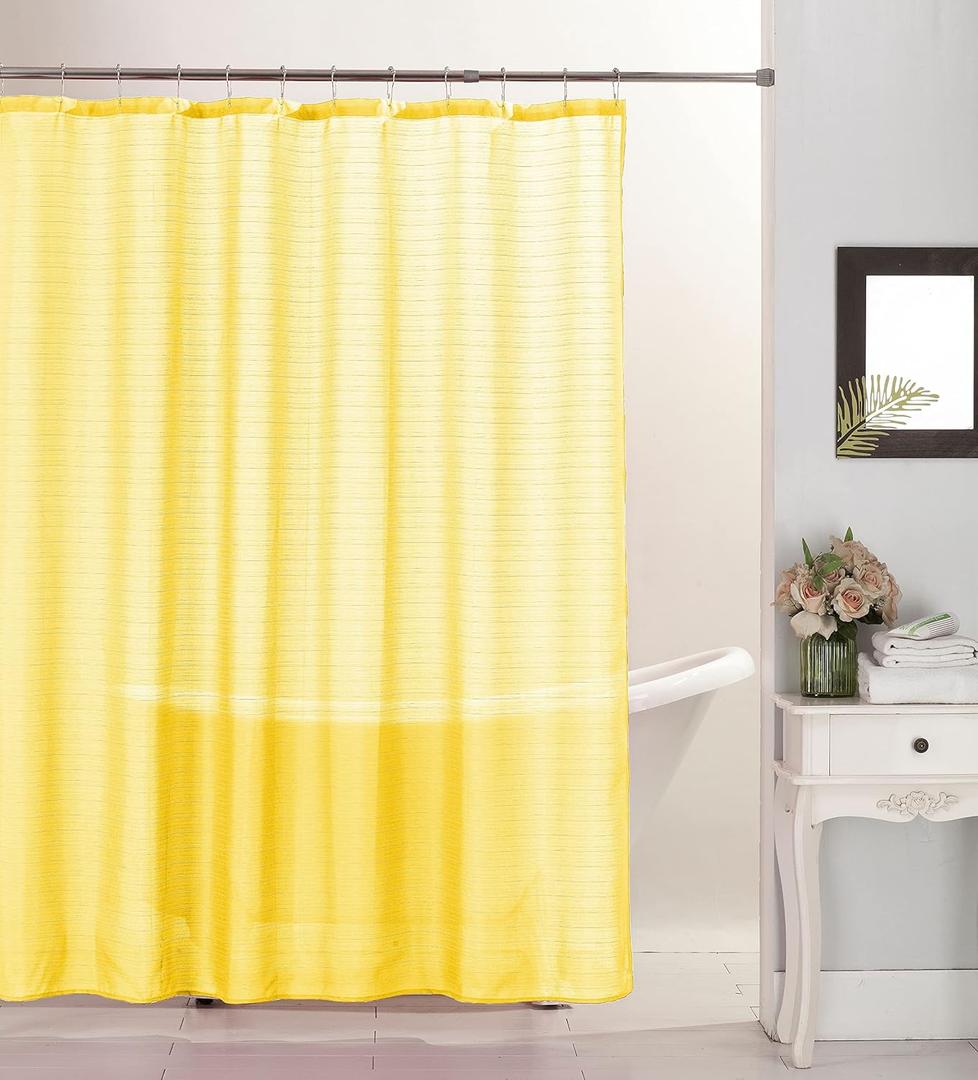 Emerson Canvas Fabric Shower Curtain and 12 Roller Rings (Yellow)