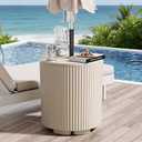 Diyfire Outdoor Umbrella Stand with Hole, Umbrella Side Table, Beige | 1.5 Inch Umbrella Hole, In Pool, Weighted Water Filled Bladder, Fluted Vertical Ribbed Design, All Weather Side Table Base 