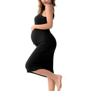 SUNNYBUY Women's Ribbed Knit Maternity Dress Summer Sleeveless Bodycon Pregnancy Dresses Casual Tank Outfits Clothes (S)