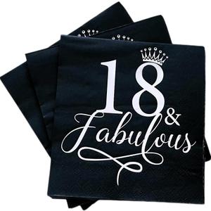 UojlvlrFabulous18th Birthday Napkins 50pcs silver 18th Birthday Celebration Party Decoration Napkins Black 18th Birthday Decoration Men's and Women's Party Supplies Black silver Foil Cocktail Napkins