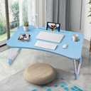 Slendor Lap Desk with Cup Holder, Foldable Laptop Table for Bed, Portable Bed Desk for Laptop and Writing, Computer Tray with Tablet Slot, Notebook Stand Reading Holder for Couch Sofa Floor,Blue