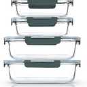 M MCIRCO [80 oz & 36 oz Extra Large Glass Food Storage/Baking Containers Set with Lids, 2 Pack 80 oz(10 cup)&2 Pack 36 oz (4.5 cup) Airtight Glass Container,Microwave,Oven,Freezer and Dishwasher (gray)