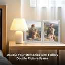 FOREV 8x10 Double Picture Frame Wooden Hinged Photo Frame Definition Glass Stand Vertically on Desktop or Tabletop Distressed White