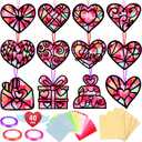 Renbuzhu 40PCS Valentines Day Crafts: Paper Heart Suncatchers, Christmas Valentine's Classroom DIY Kits, Window Stained Glass Effect Art Supplies